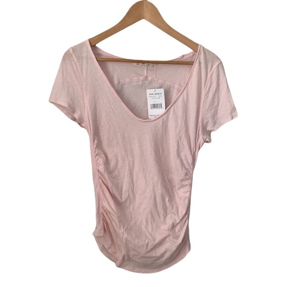 Free People Women Pink Rouch Sides T-Shirt Large - Picture 3 of 7